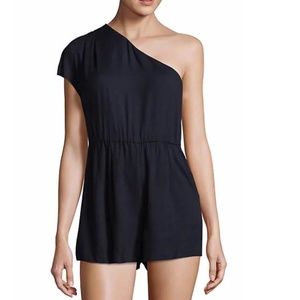 Alice + Olivia Draped One-Shoulder Romper Navy
